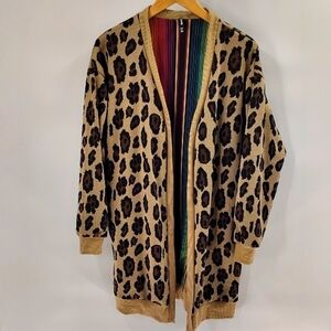 Crazy Train Size XL Reversible Open Jacket Serape And Leopard Print Pockets
